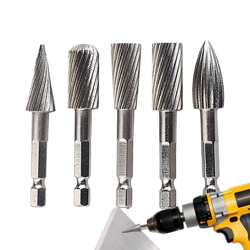

5pcs Cutting Burrs Rotary File Set 1/4 Shank Rotary Rasp File For Metal Grinding Drill Bits For Grinding Engraving Polishing