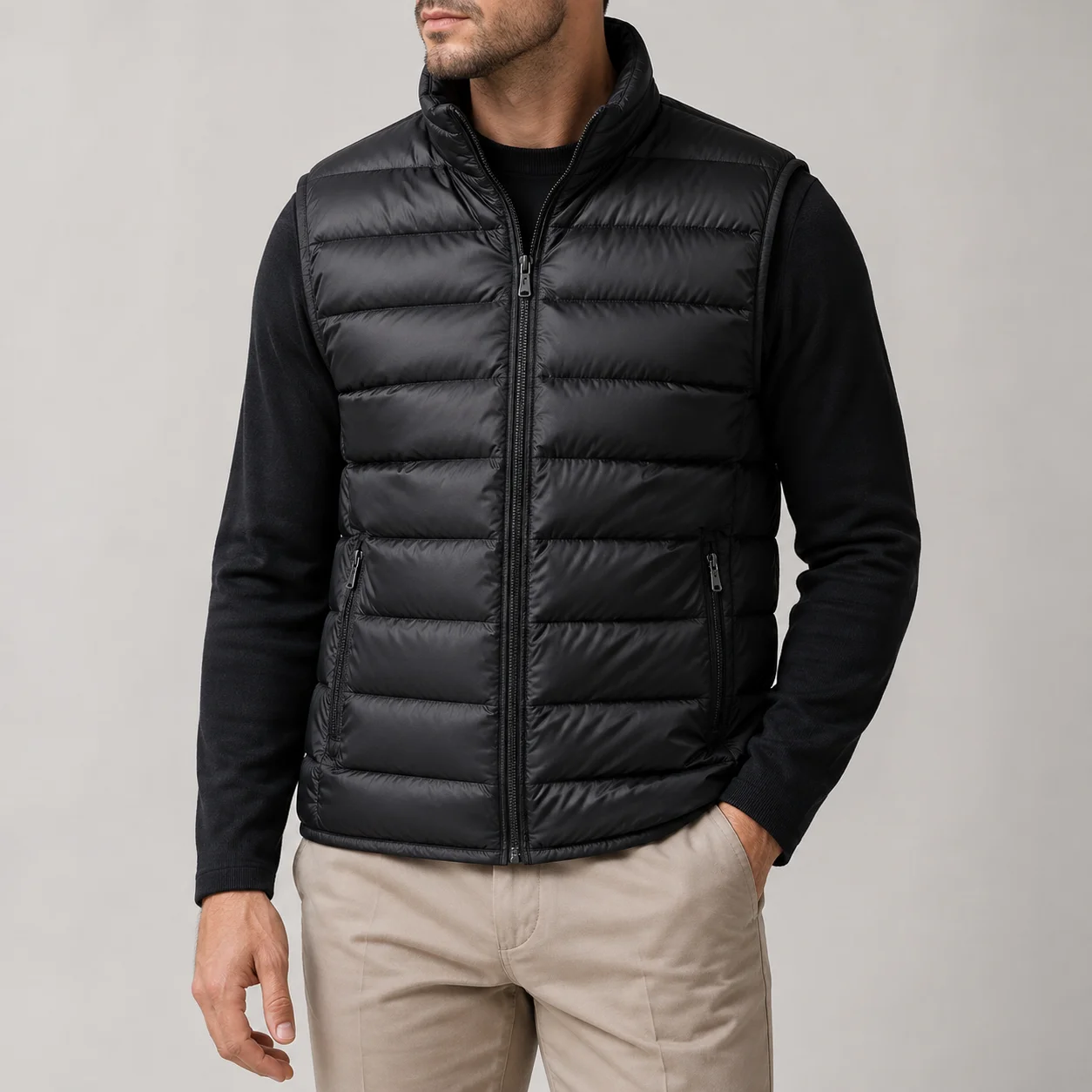 Men's Casual Warm Waistcoat Autumn Winter Ultra Light Sleeveless Padded Vest Stand Collar Zip Jacket Solid Outerwear Coat