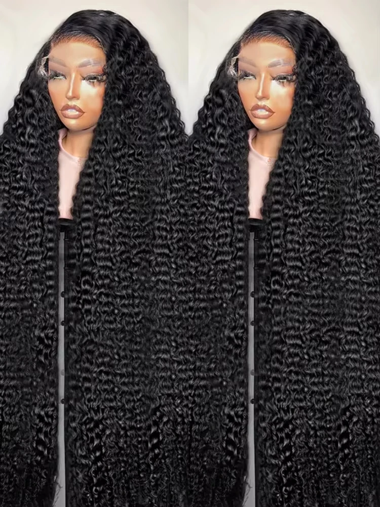 

13x6 HD Transparent Deep Wave Frontal Wig 250 Density 13x4 Lace Front Wig Human Hair Brazilian Raw 30 40 Inch Loose Curly Wigs