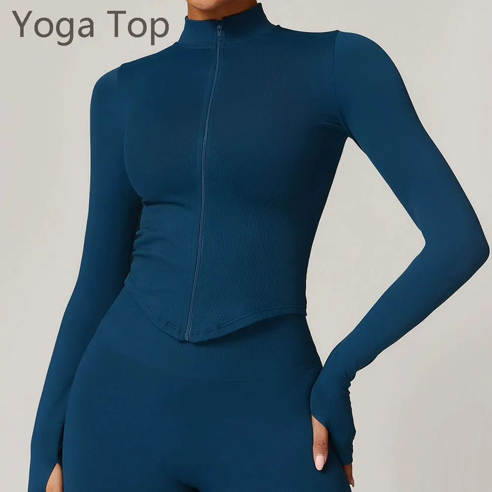 

Seamless Zipper Long Sleeve Women Crop Top Jacket Yoga T-shirts Solid Sports Top Running Shirts Quick Dry Fitness Gym Sport Wear