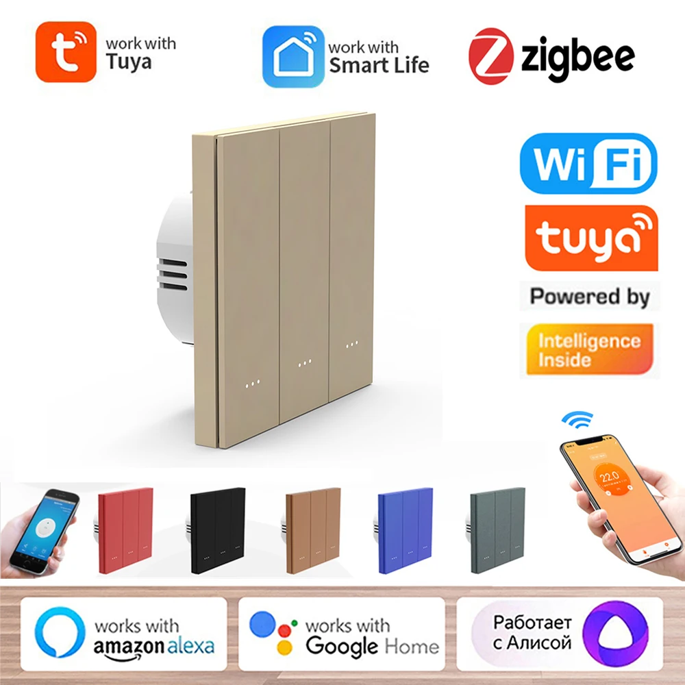 

Eu Rf Wifi Tuya Zigbee 3.0 Smart Home Switches Zero Fire Single Fire Remote Smart Control Wall Light Switch For Smart Alexa Home