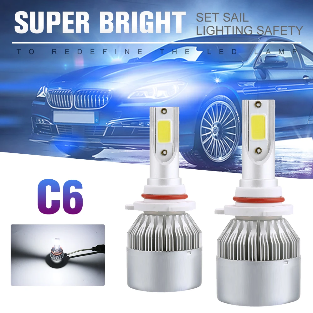 

HL 2PCS C6 Светодиодная лампа для автомобильных фар H7 LED H4 Лампа H8 H1 H3 H11 HB3 9005 HB4 9006 9007 Автомобильные фары Противотуманные фары Лампа 6000K