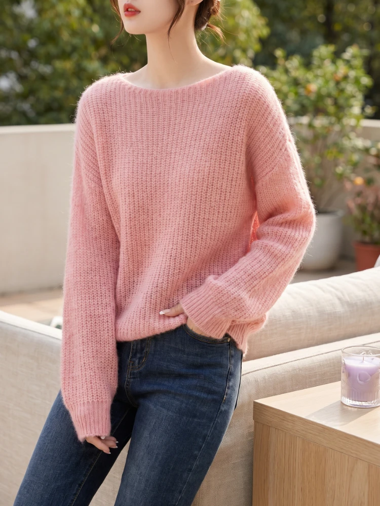 Autumn Winter Soft Warm Sweater Elegant See-through Women Pullover Loose Jumper Women Knitwear Sweater Basic Solid Cashmere Tops