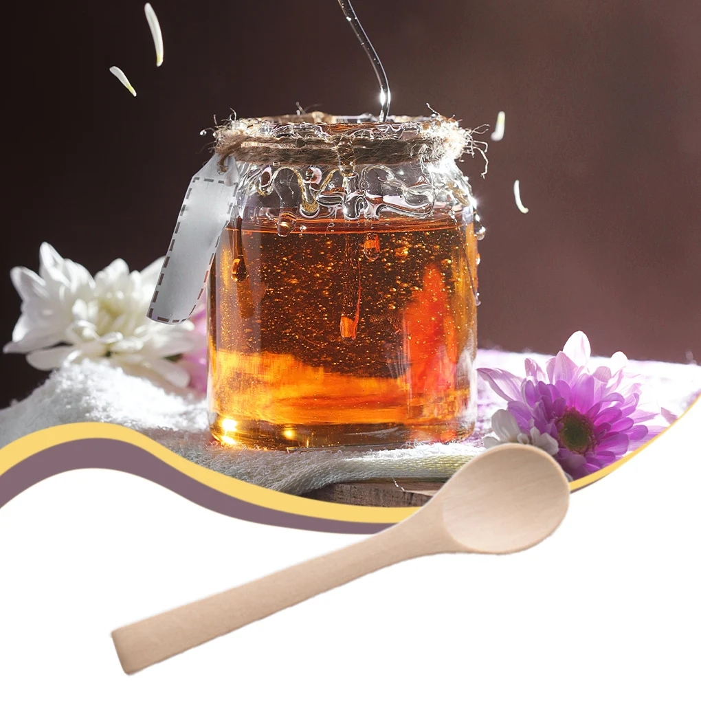 10ชิ้นช้อนไม้ขนาดเล็กอุปกรณ์บาร์รับประทานอาหารของเด็กช้อนชาน้ำผึ้งสำหรับแยมชากาแฟเครื่องปรุงในครัว