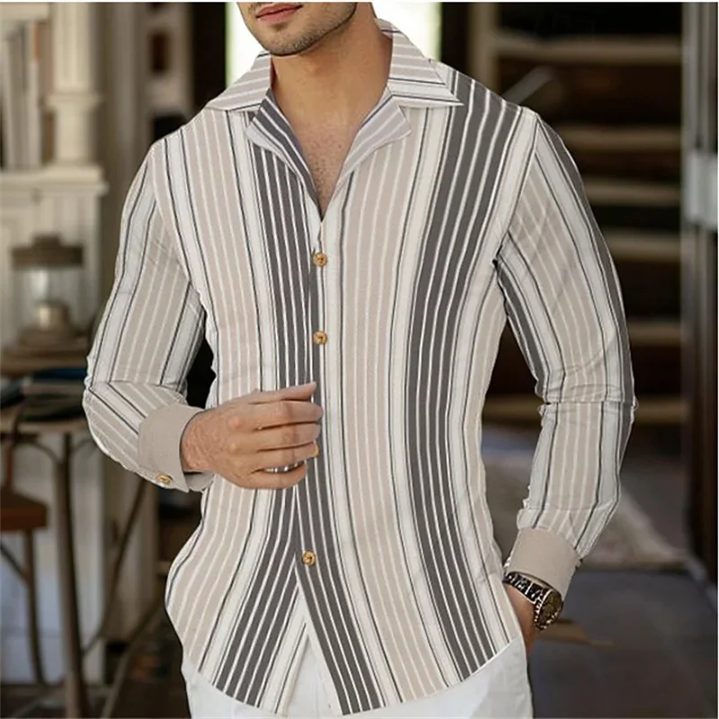 

25 Styles Striped Men's Business Casual 3D Printed Shirt Street Work Daily Wear Spring Lapel Long Sleeve 6XL Fast Shipping