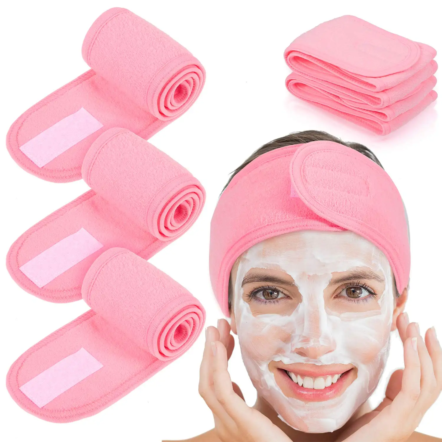 

4 Packs Spa Facial Headband Head Wrap Terry Cloth Adjustable Bandanas Shower Hairband Stretch Towel for Bath MakeUp Yoga Sport