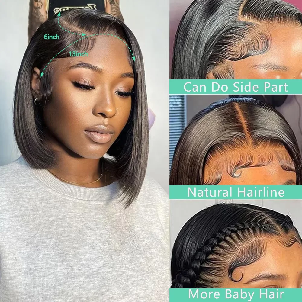 10-16 Inch Bob Wig Human Hair Straight Human Hair Wigs HD Transparent 13x6 Lace Front Human Hair Wig Brazilian Baby Hair For Women