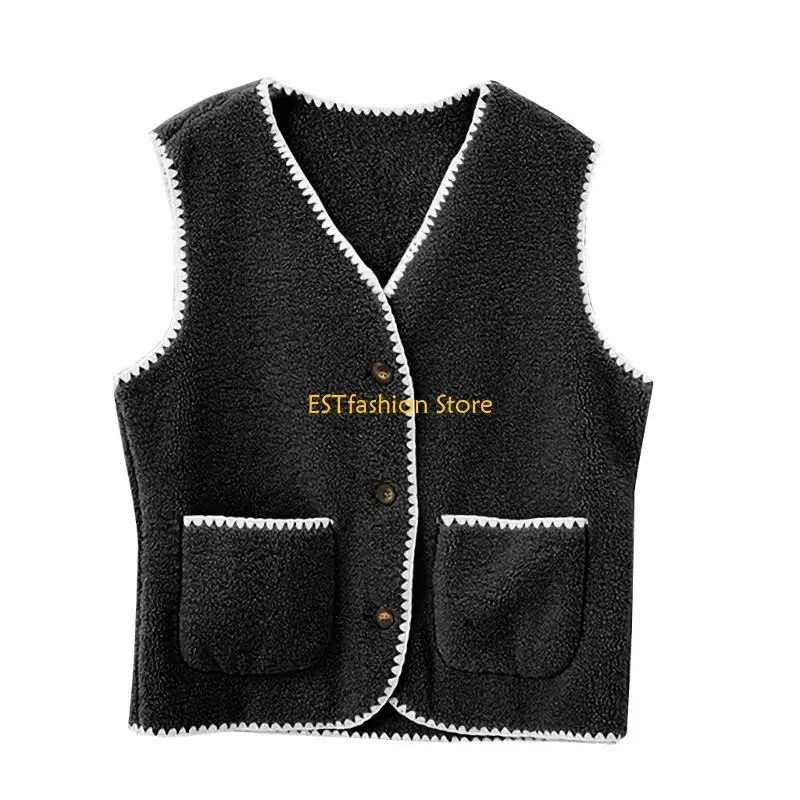 Y5GC Women's Wool Lightweight V-Neck Front Button Sleeveless Casual Warm Wool Vest