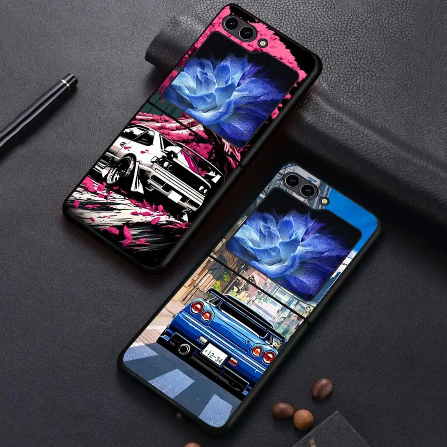 Back Phone Cover Funda Case for Samsung Galaxy Flip4 Flip5 Flip3 Flip6 Flip7 FE Z Flip 7 6 5 4 3 Japanese Drift Car