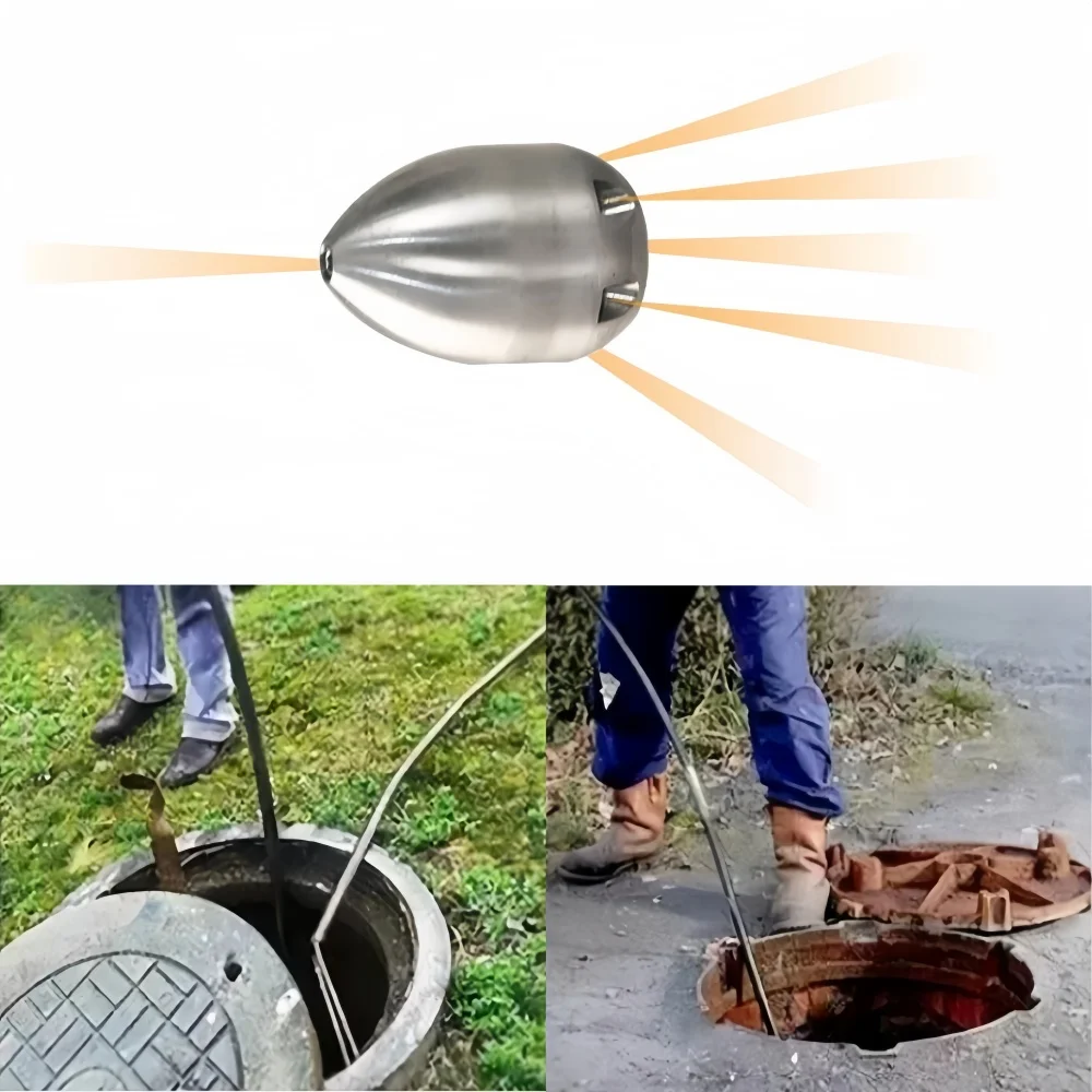 High Pressure Cleaning Machine Nozzle Sewer Cleaning Nozzle Pipeline Dredging Tool Stainless Steel Material Flow rate 40L~110L
