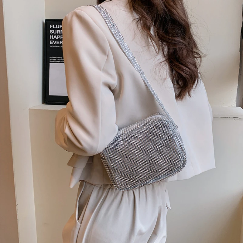 Mini Silver Women's Shoulder Bag Fashionable Sequin Decoration Korean-style All-match Evening Bags Portable Pouch Crossbody Bag