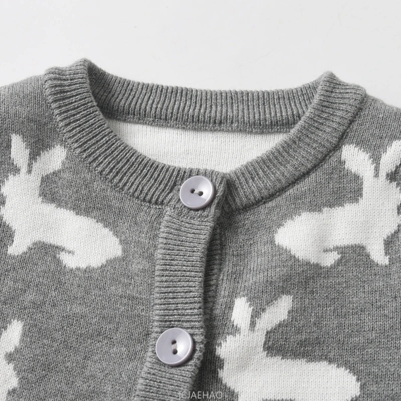 2025 New Winter Clothes Baby Knit RomperJacquard Jumpsuit Kids Infant Crawling Outfit Costume Children Grey Cotton Rabbit