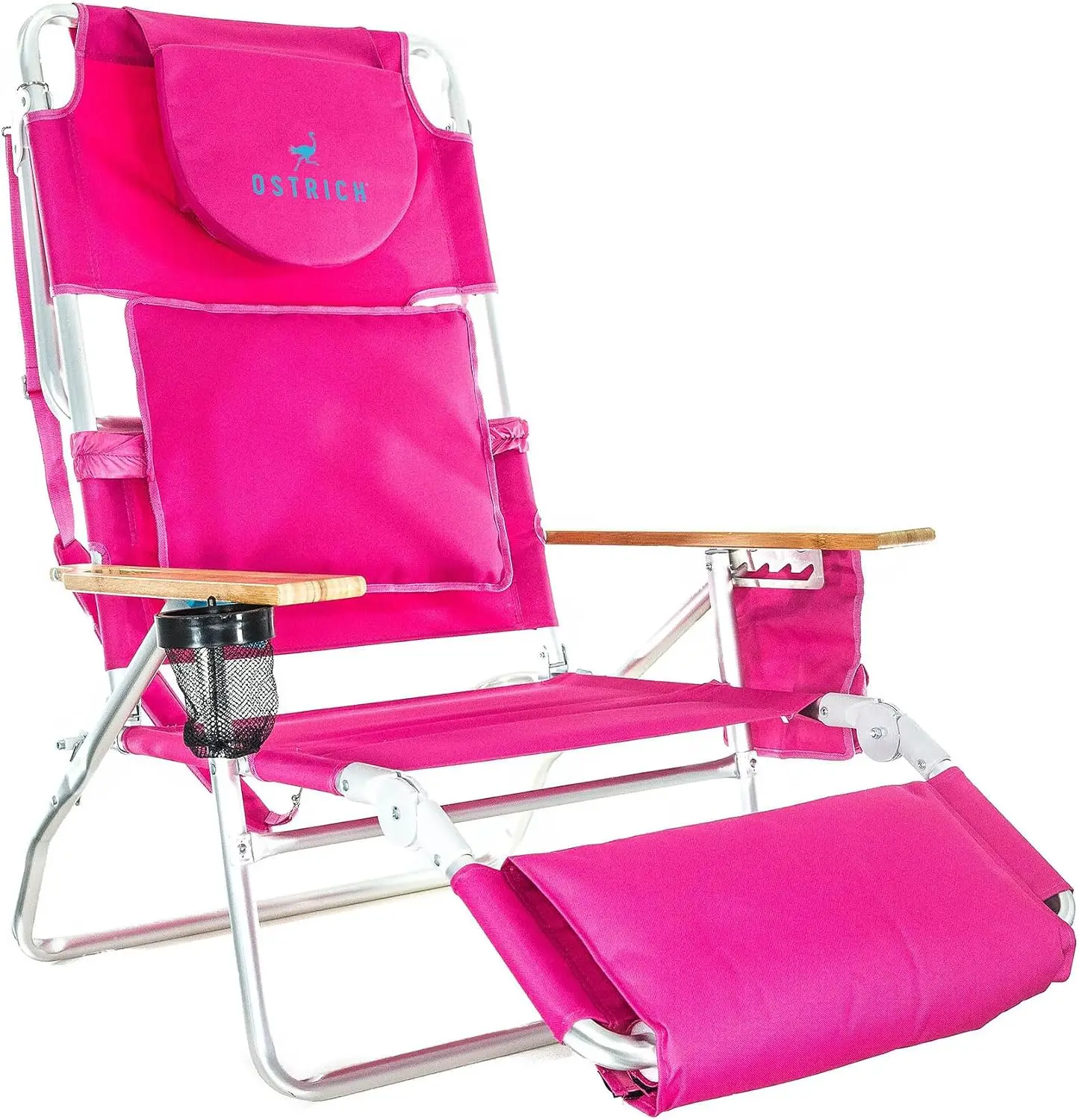 Ostrich The Deluxe 3N1 Lightweight Lawn Beach Reclining Lounge | Chair with Footrest, Outdoor Furniture for Patio, Balcony, Backyard, or Porch, Pink