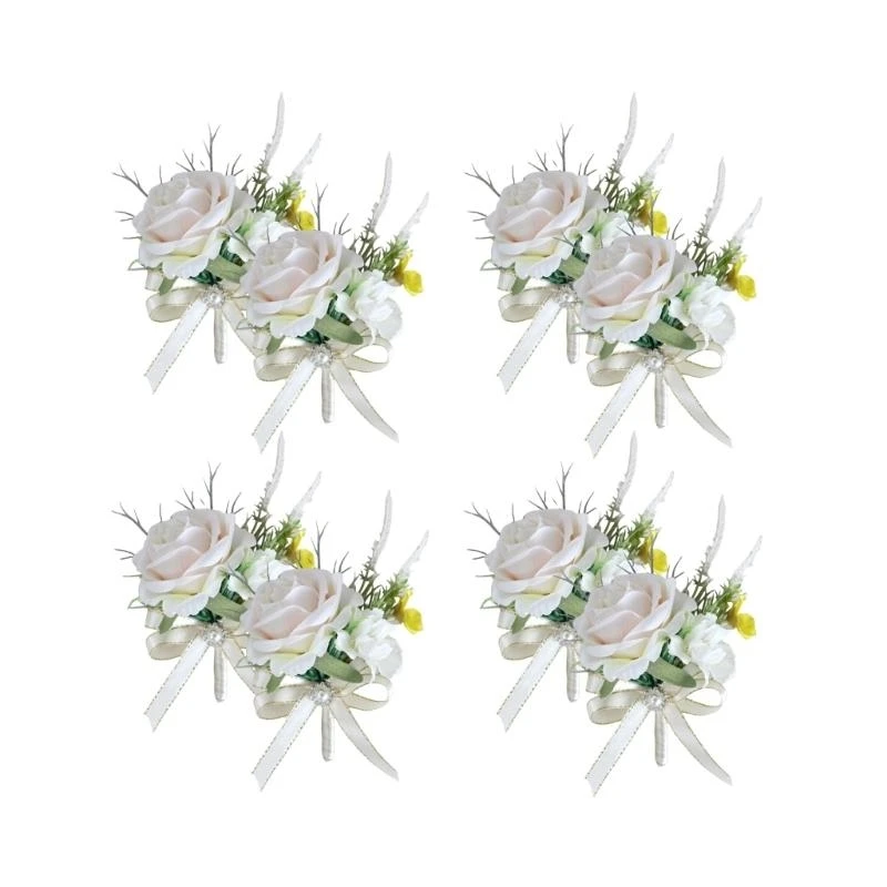 8Pcs Wedding Party Boutonniere Handmade Florals Pin for Groomsmen Bridesmaids Elegant Bride and Groom Corsages Ornament 15UB