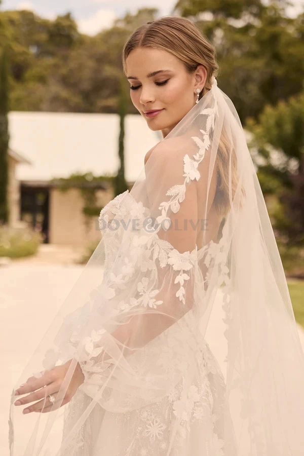 

3 m 1 Tier Wedding Veils Lace Appliques with Comb Bridal Veil Headpiece Bride Accessory Women Elegant