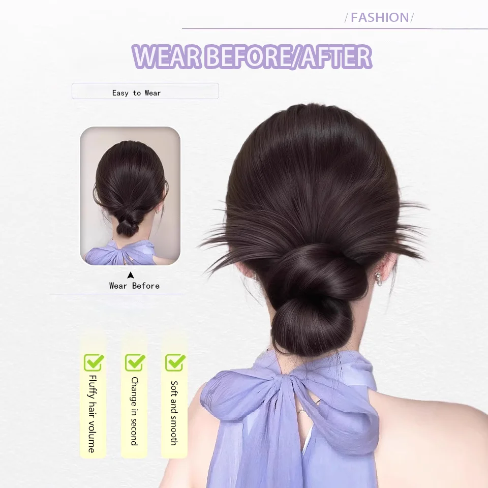 클로 클립 Chignon 짧은 포니 테일 헤어 익스텐션 Wonen Straight Natural Fake Hairpieces 용 합성 지저분한 롤빵 헤어 피스