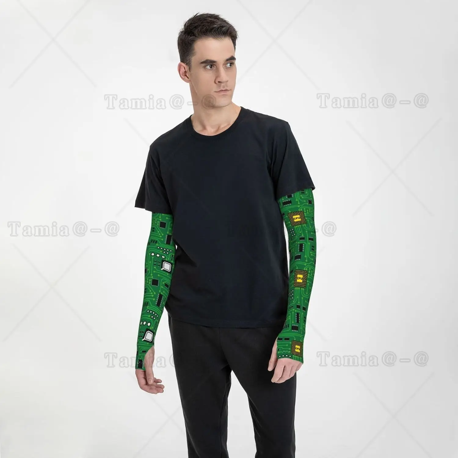Computer Nerd Circuit Board Cpu Flower Cooling Arm Sleeves for Men Women Sunscreen Arm Cover with Thumb Holes for Gardening