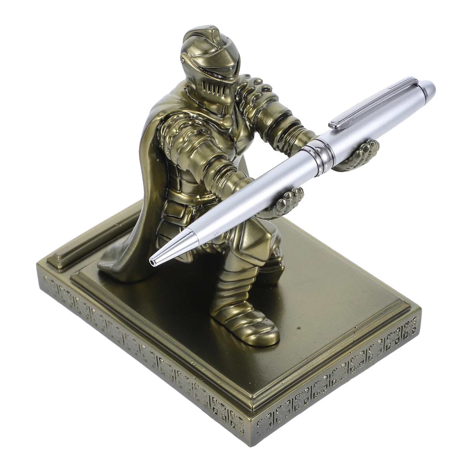 Soldier Pen Holder Pencil Knight Medieval Desk Decor Unique for Retro Stand Resin Small Statue Funny Office Gadgets