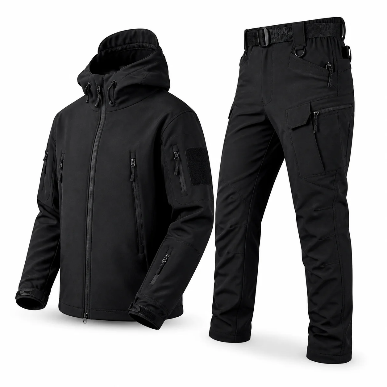 Men Tactical Softshell Suit Fleece Lined Jacket Pants Set Windproof Water Resistant Winter Outdoor Hiking Camping Training Cloth