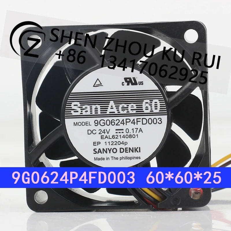 

New Sanyo Four-wire PWM 5V 12V 48V DC 24V 0.08A 6025 60X60X25MM 6CM speed converter Ball bearing 9G0624P4FD003 Cooling fan