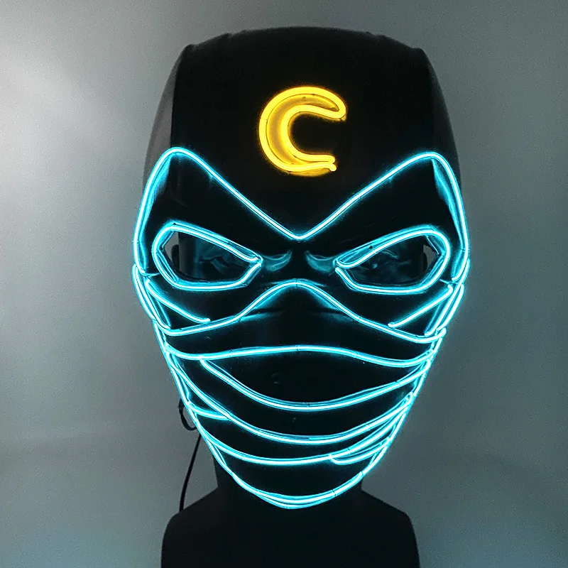 Superhero Knight LED Halloween Mask with 3 Lighting Mode, Glow Neon Mask, Masquerade Party, Cosplay Stage