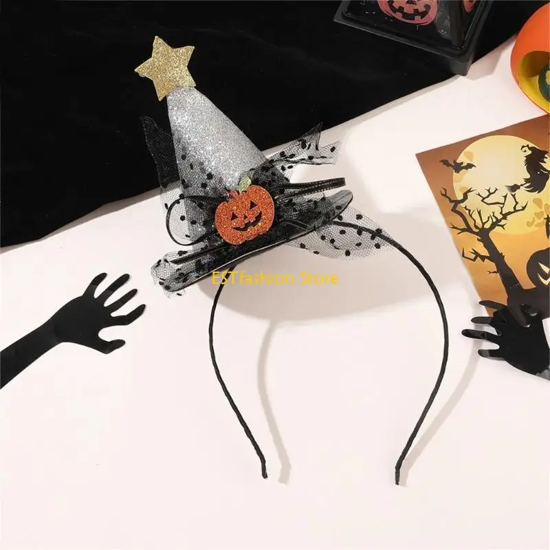 Y5GC Halloween Pumpkin Witch Hat Kitten Catch Hair Hoop Masquerade Headband