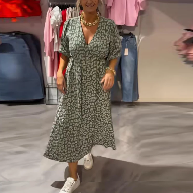 Letnie sukienki maxi dla kobiet z dekoltem w szpic w paski z nadrukiem na wakacje na plaży dla kobiet w kształcie litery A na imprezę luźna długa sukienka plus size