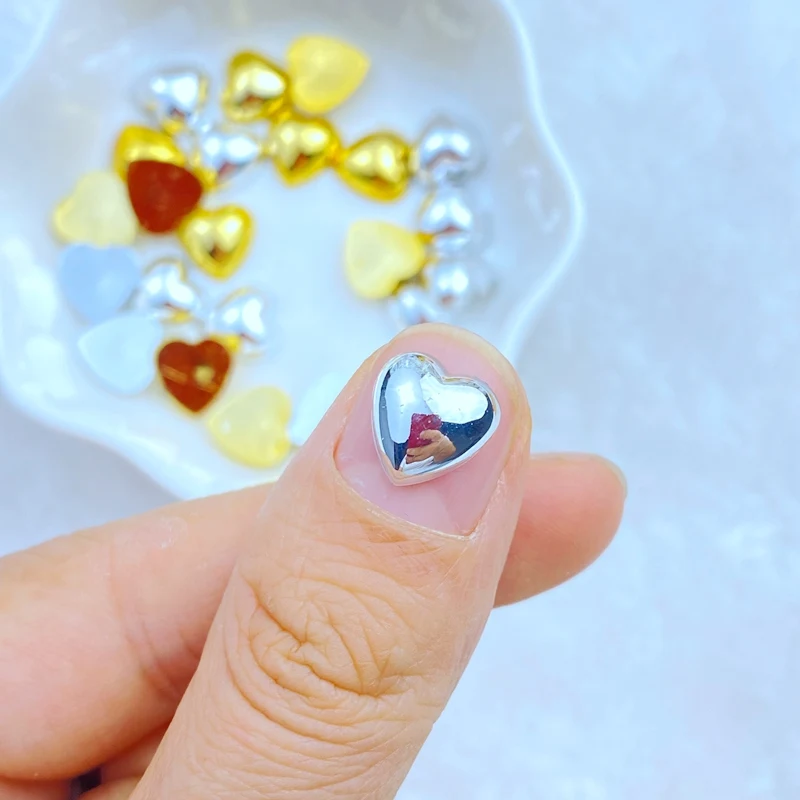 30Pcs New Cute Mini 9mm Silver Gold Heart Flatback Ornament Jewelry Making Manicure Hairwear Accessories