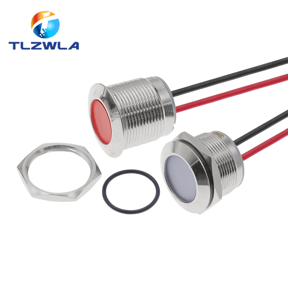 6mm 8mm 10mm 12mm 14mm 16mm 19mm 22mm Metal LED Warning indicator light Waterproof IP65 Signal Lamp Pilot Wires Switch 3/12/24V