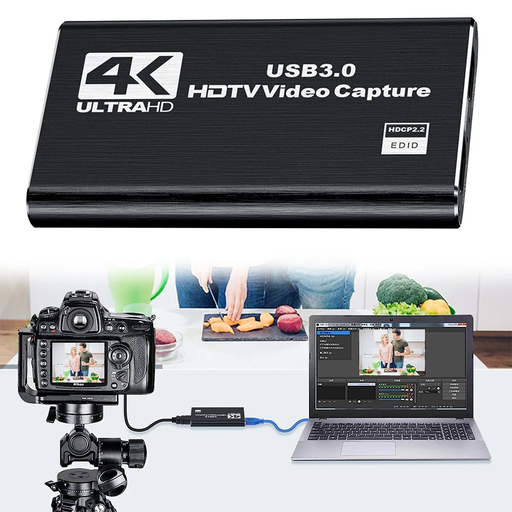 USB 3.0 4K HDMI-Compatible Capture Card 1080P 60FPS Audio Video Capture Card Game Capture Card Works for /Camera/PC
