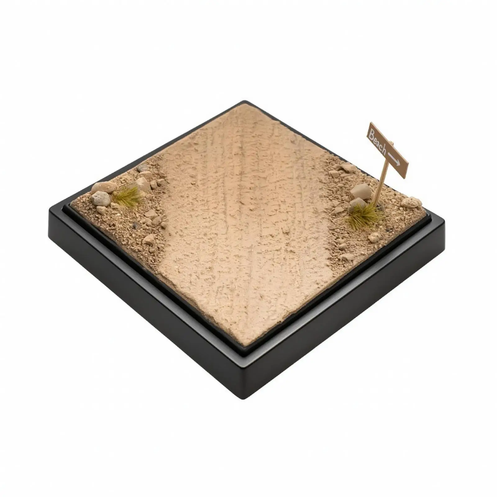 Sandy Terrain Platform with Sign Detail Realistic Mini Diorama with Black Base Simulation Scene Baseplate Textured