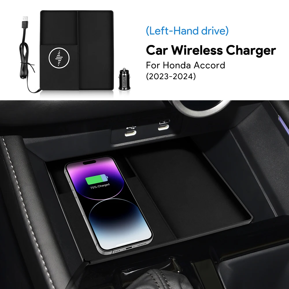 

For Honda Accord 2023 2024 Car Wireless Charger Pad Fast Charging Center Console Organizer Interior Modification Accessories