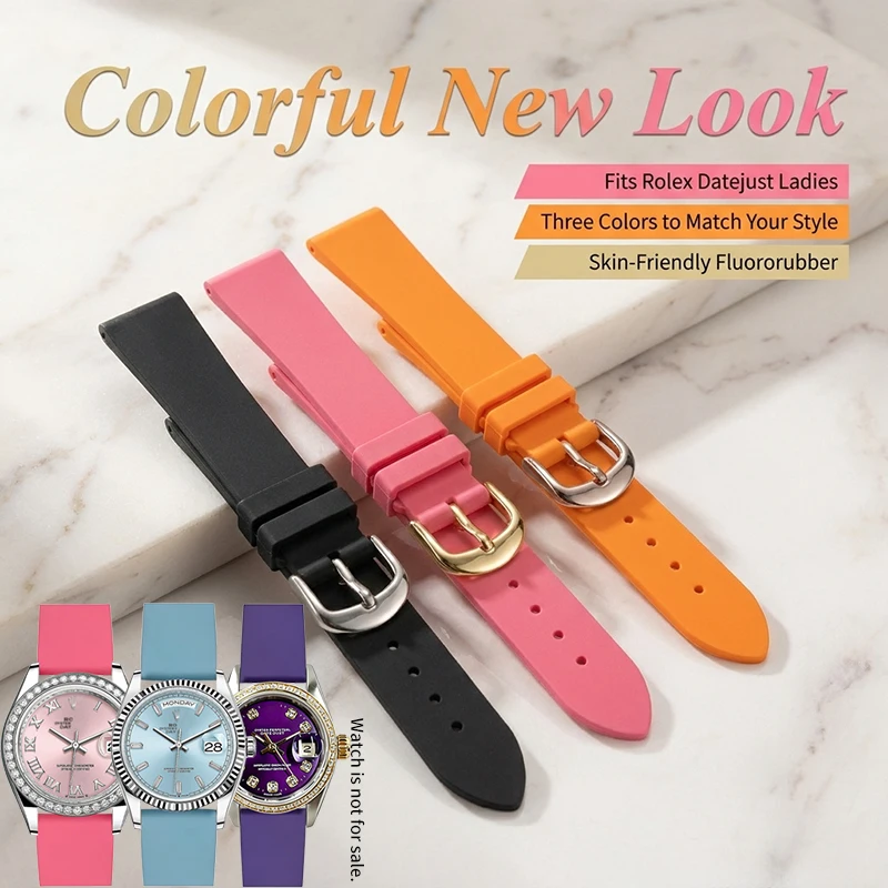 Fluororubber Watch Strap For Rolex Yacht-Master 37 M268655 Ladies Small Datejust Oyster Perpetual Replacement Watch Band 16 18mm
