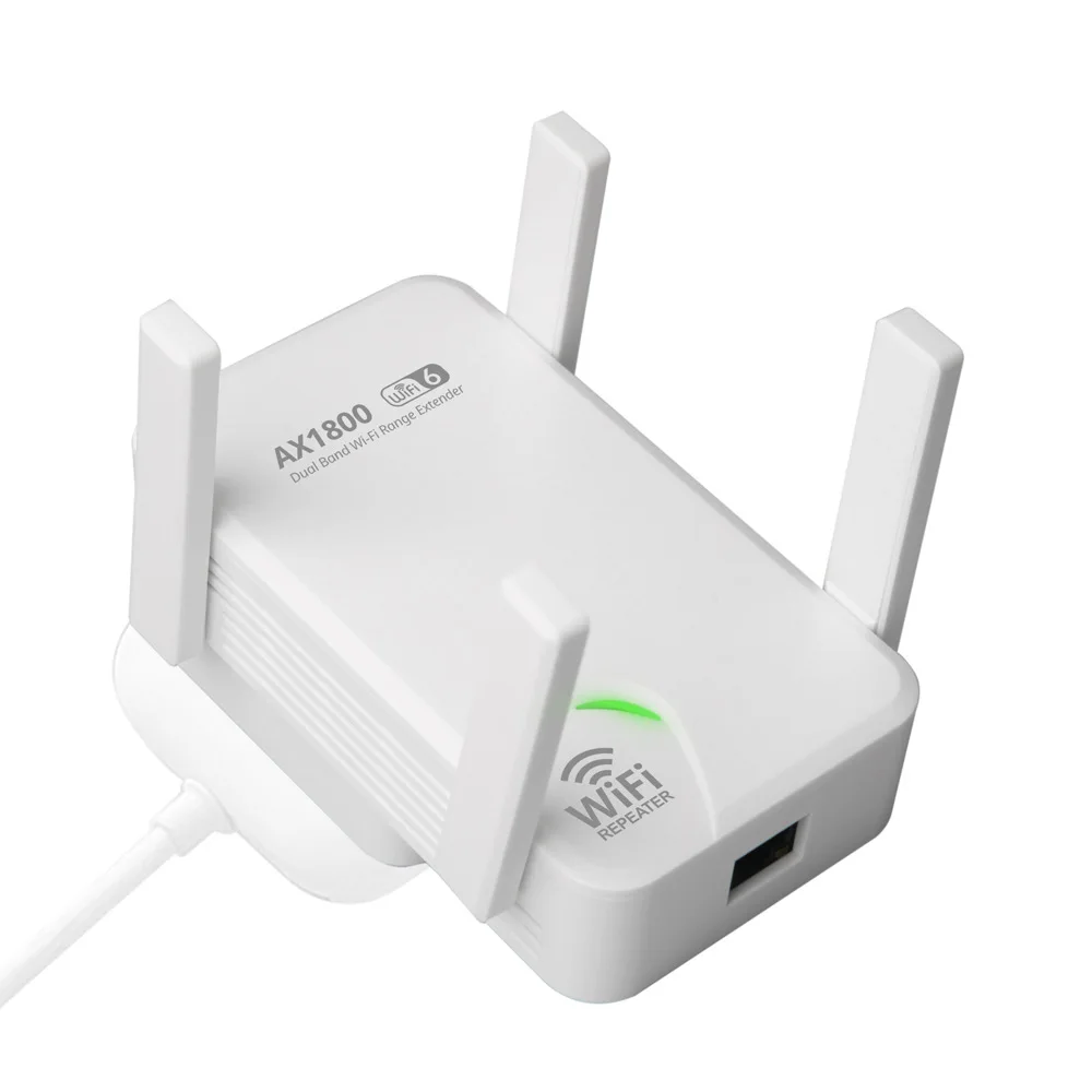 

AX1800 Wireless Repeater Dual Band 2.4G/5GHz 802.11AX Gigabit Wi-Fi 6 Extender Long Range Signal Expansion Booster
