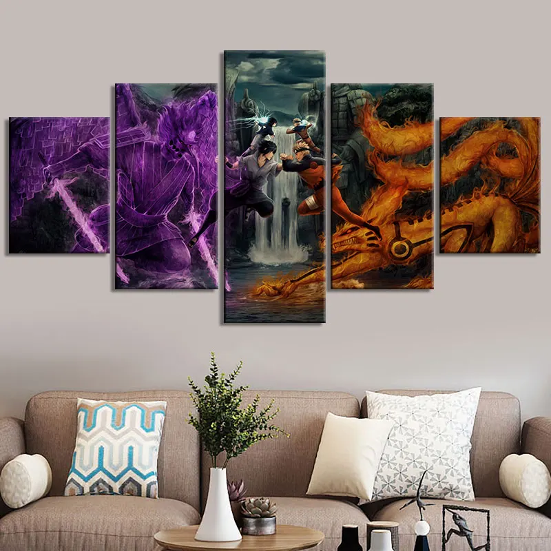 

5 Panels Anime Peripherals Poster for Wall Naruto and Dragon Ball Canvas Painting Mural Art Picture Kids Bedroom Decoration Gift