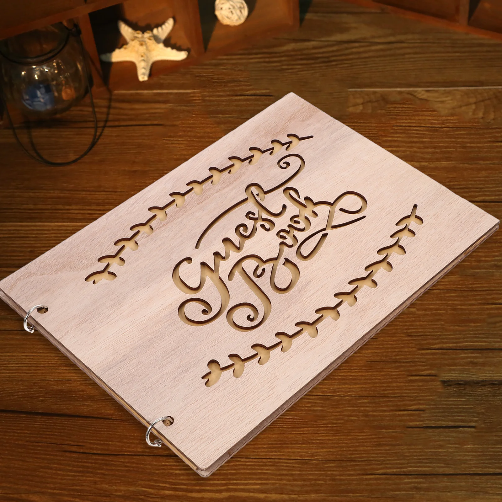 20 صفحة خشبية كتاب ضيوف الزفاف البيج ريفي ألبوم صور لحفل الاستقبال دش تفضل تذكار الذاكرة ديكور للطاولات