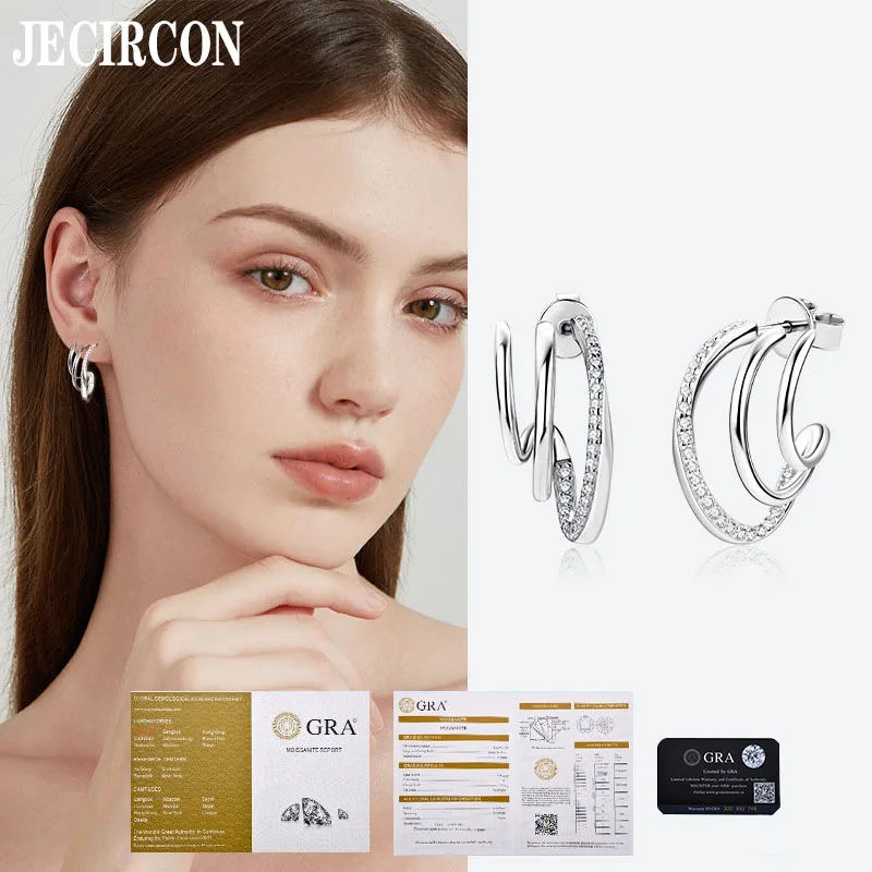 

JECIRCON 925 Sterling Silver Stud Earrings for Women Niche Design High-end Versatile Moissanite 18K Jewelry Trend 2024 New Style