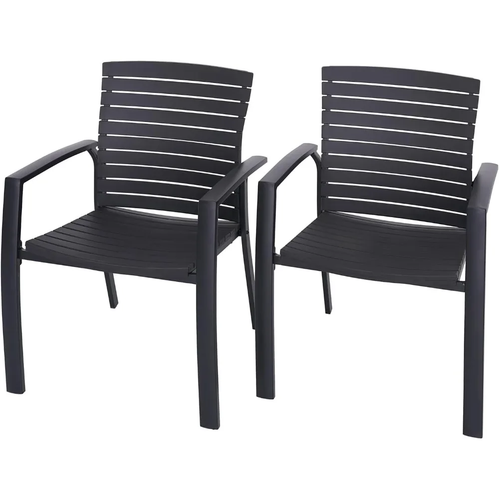 Aluminum Frame and Molded Ergonomic Resin Back Seat Patio Dining Chairs 2pcs with Armrest Stackable Bistro Chairs for Outdoor