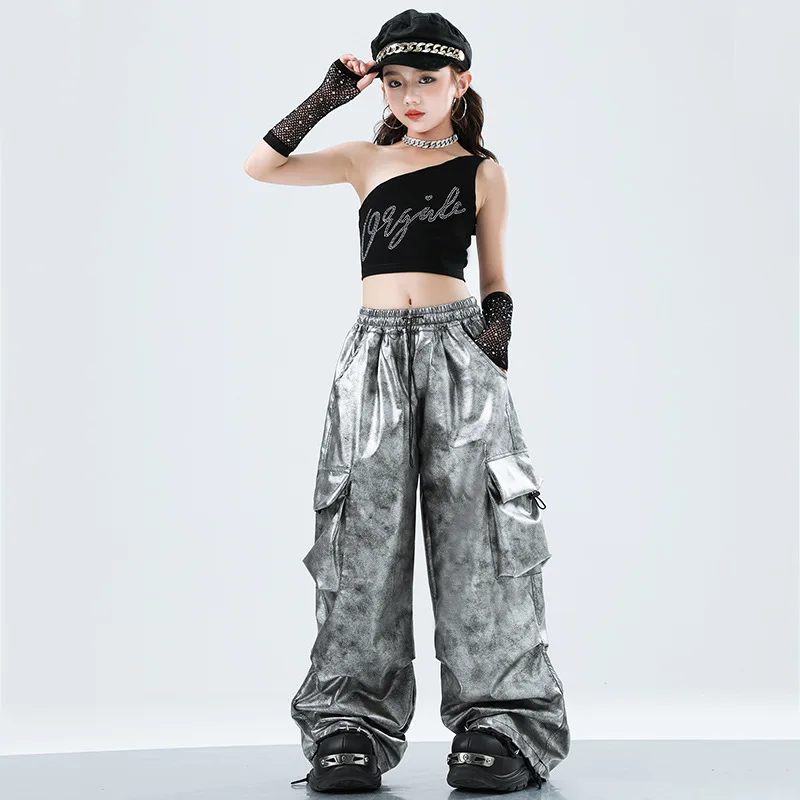 Hip Hop Mädchen Mode Crop Top Baggy Hosen Gruppe K-pop Streetwear Kleidung Sets Jazz Bühne Leistung Anzug Street Dance kostüm
