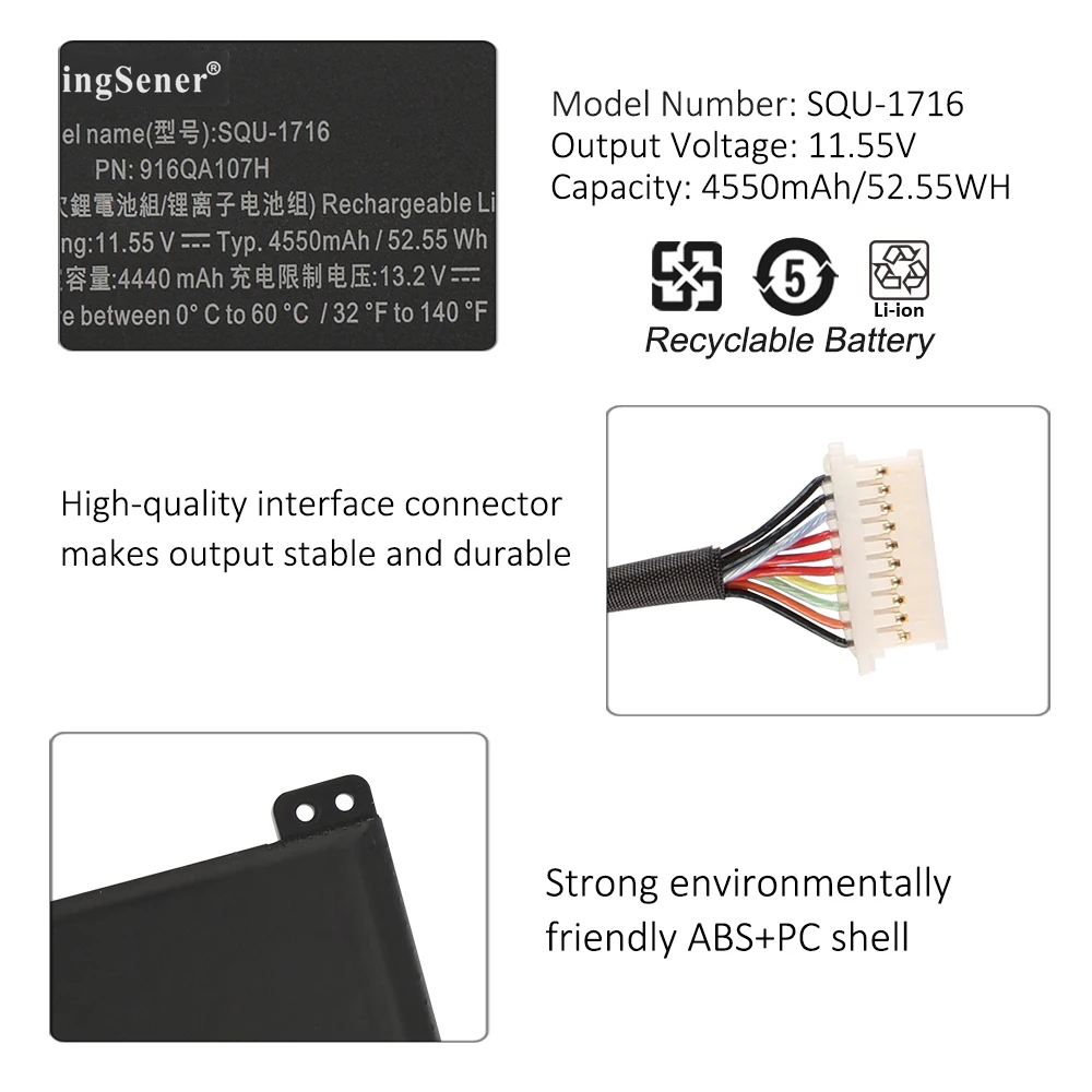 KingSener SQU-1716 SQU-1717 916QA107H Laptop Battery For Hasee KINGBOOK U65A U63E1 QL9S04 QL9S05 11.55V 4550mAh/52.55WH - Image 6