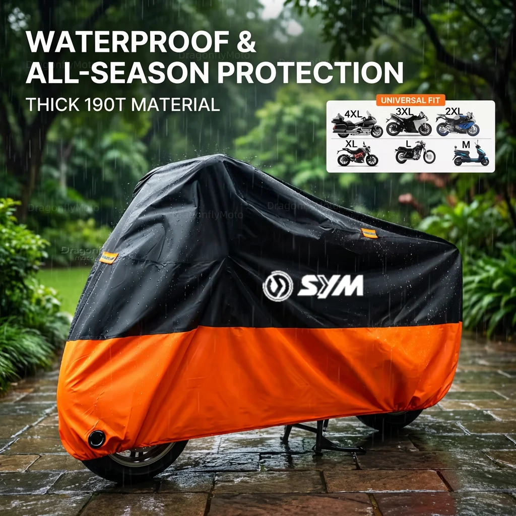 

Чехол для мотоцикла SYM JP150 GR125 Fiddle 3 FNX150 Maxsym 400i 600i, плотный, 210D, водонепроницаемый, для улицы, защита от УФ-излучения, пыли, дождя и солнца