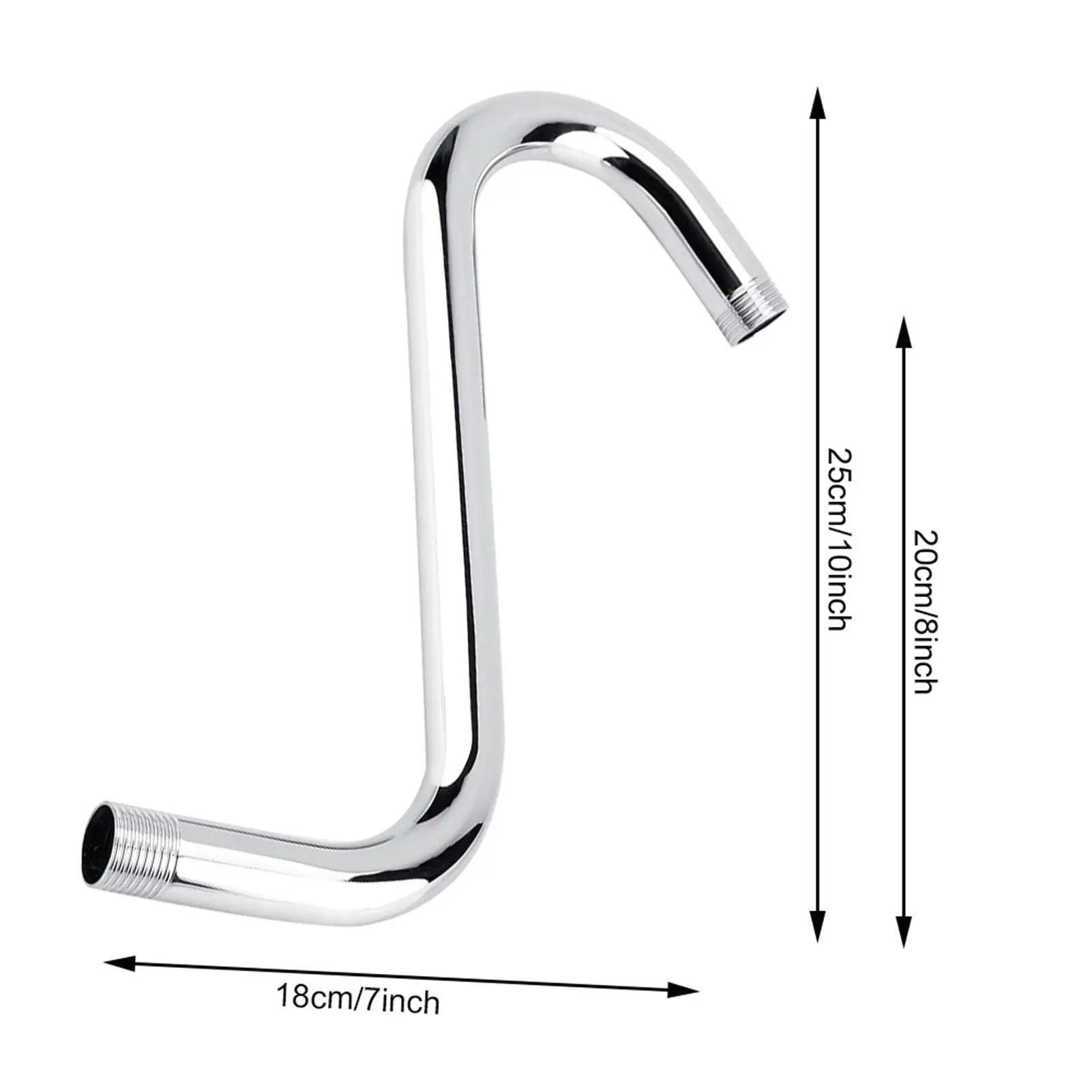 8in 201 Stainless Steel S Shower Arm + High S-Curved Holder Bathroom Extension Mount Base