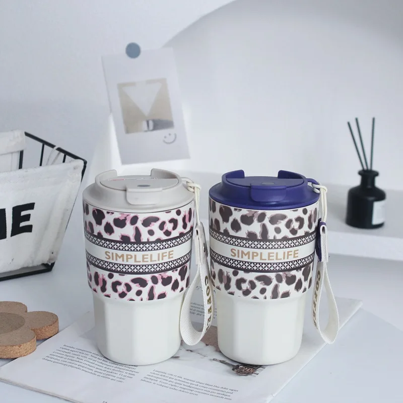 

Fashion Leopard Print Pattern Coffee Thermos Cup Portable Home Office Stainless Steel Drinking Water Bottle Juice Milk Utensil