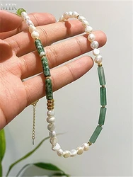 2025 New Green natural stone Pearl Necklace summer women's clavicle chain exquisite unique necklace