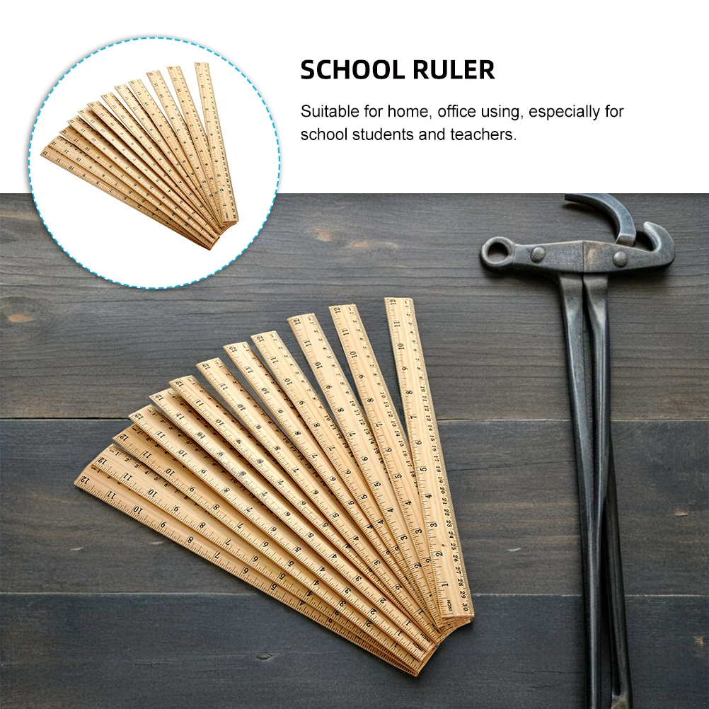 

30 Pcs Wooden Ruler Measuring Metric System School Bamboo Double Scale Straight Student