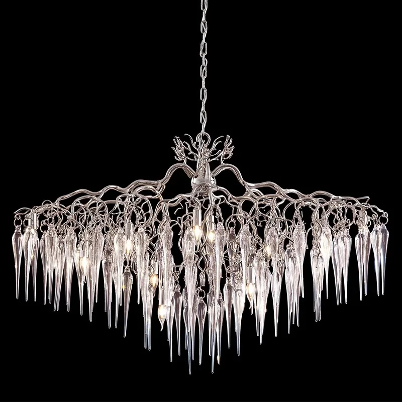 Pendentif en cristal français en acier inoxydable, lumière postmoderne, design de luxe, branche de villa, salon et salle à manger