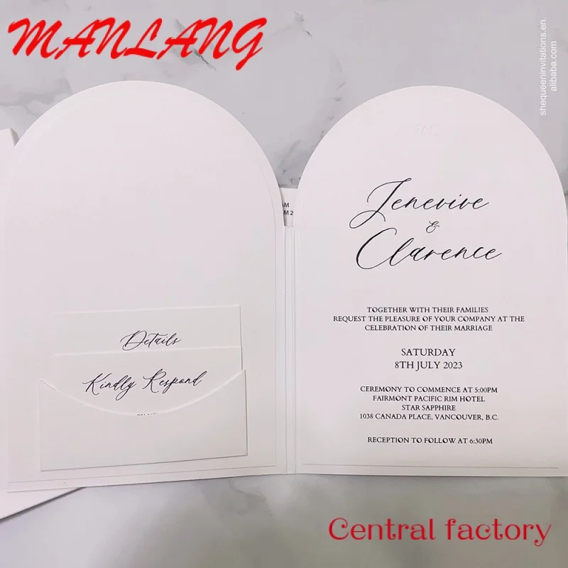 Custom  Die Cut Arch Shape Hardcover Invitation Set Velvet Book Wedding Card Invite with Custom Embossed Initial  Printing