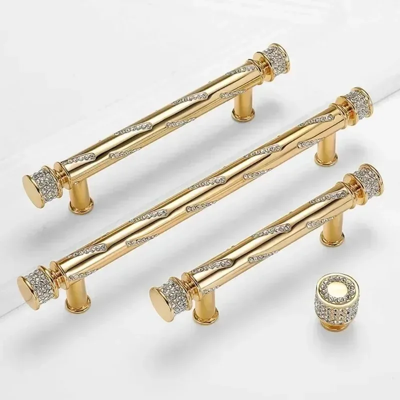 Gold Light Luxury Cabinet Drawer Handle Modern Minimalist Nordic Style Diamond Wine Cabinet Door Handles Kitchen Drawer Handles