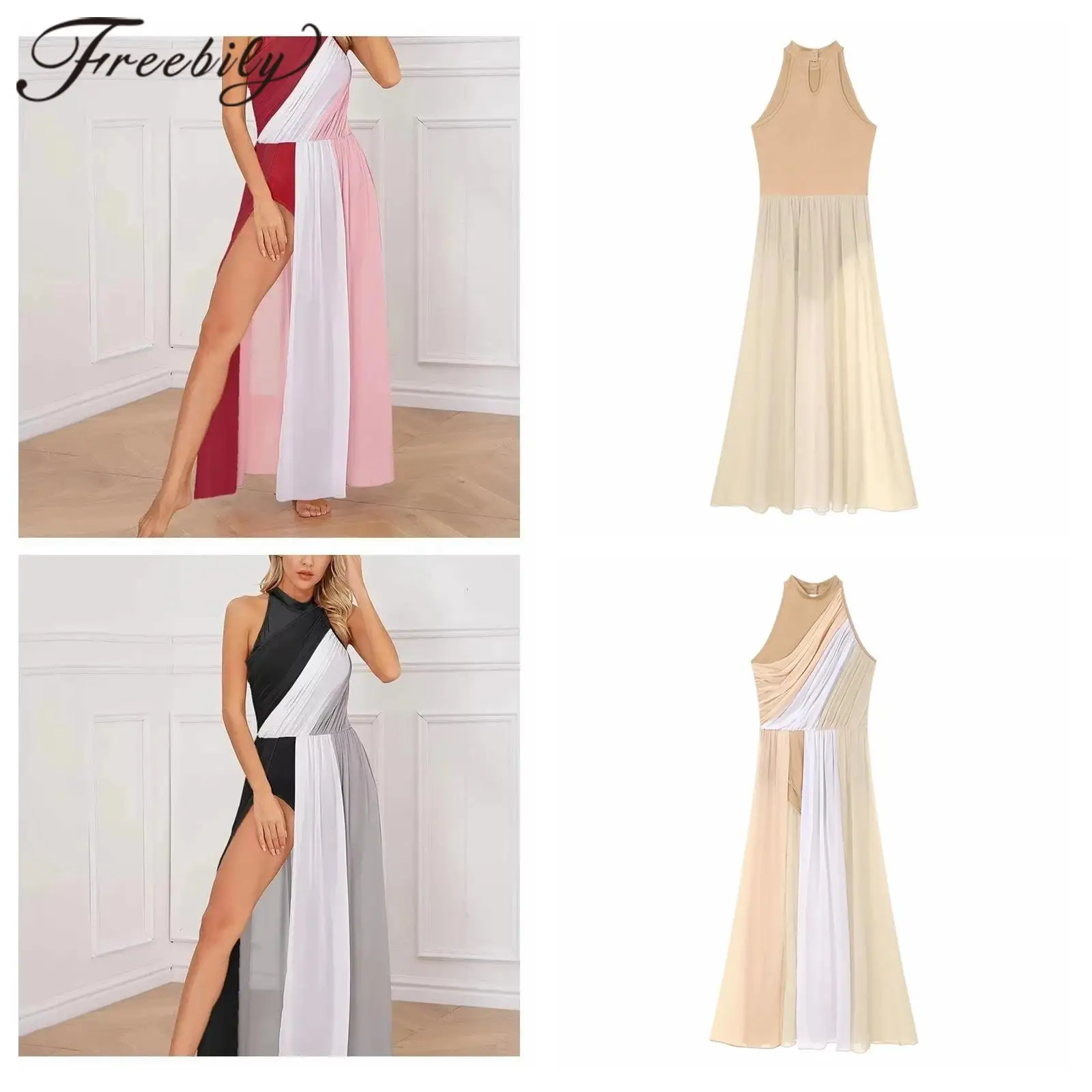 

Women Ladies Lyrical Praise Dance Dress Modern Contemporary Performance Costume Celebration of Spirit Dancewear Split Long Dress
