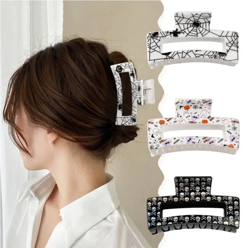 

Korean Ghost Skeleton Shark Grab Clip Acrylic Halloween Square Hair Clip for Women Fashion Hairpin Girl Hair Accessories